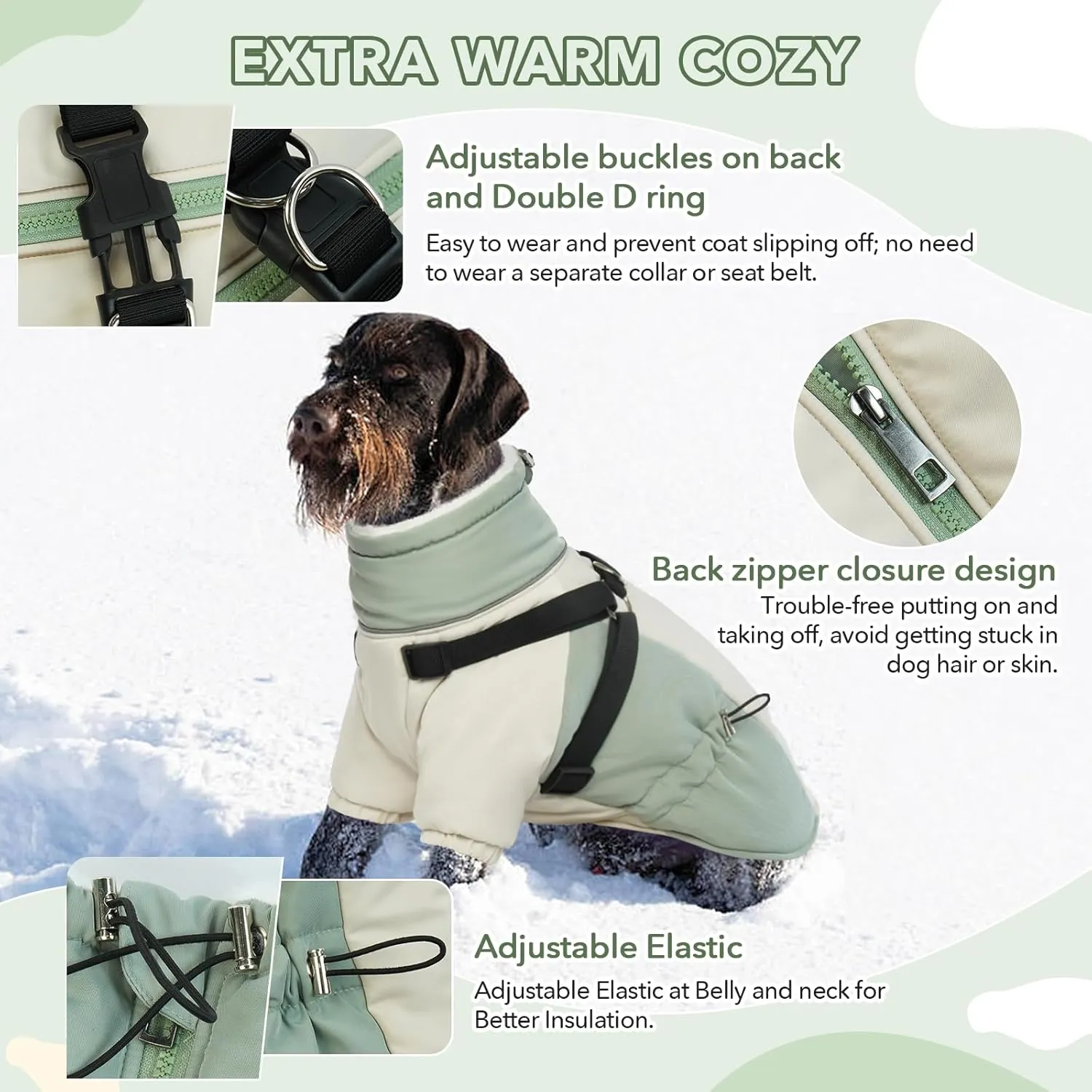QBLEEV Dog Winter Coat With Harness - Christmas Warm Reflective Jacket for Large Dogs, Soft Snow Jacket, Thick Cold Weather Fleece Lined Snowsuit Vest Pet Clothes L