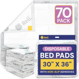 Reli. Disposable Bed Pads (70 Pack) | 30" x 36" | XL Bed Pads Disposable Adult | Incontinence Bedpads w/ Non-Slip Adhesives | Absorbent Peepads for Adults, Seniors, Puppy | Waterproof Underpads