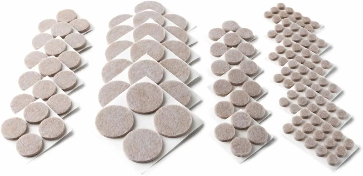 Scotch Felt Pads 162 PCS Beige, Felt Furniture Pads for Protecting Hardwood Floors, Round, Assorted Sizes Value Pack, Self-Stick design, Protecting from nicks, dents and scratches (SP845-NA)