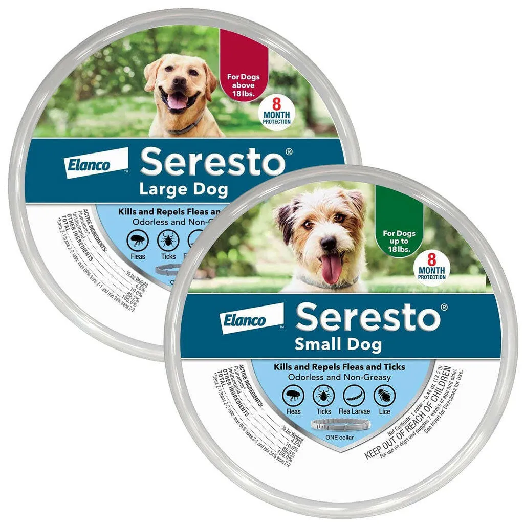 Seresto Flea & Tick Collar for Dogs, over 18 lbs   Flea & Tick Collar for Dogs, up to 18 lbs