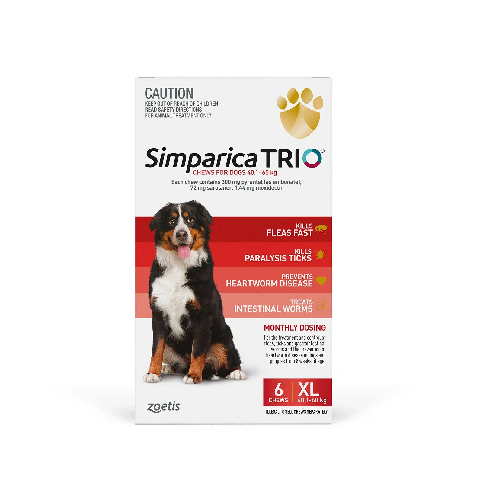 Simparica Trio Dog 40.1 - 60kg Red