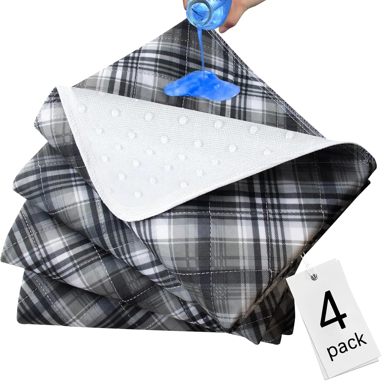 SPRINGSPIRIT Washable Underpads 4 Pack 34 x 36 Heavy Absorbency Reusable Incontinence Bed Wetting Pads, Waterproof Chucks Pads for Kids, Adults, Elderly, and Pets, Washable Pee Pads for Dogs, Plaid