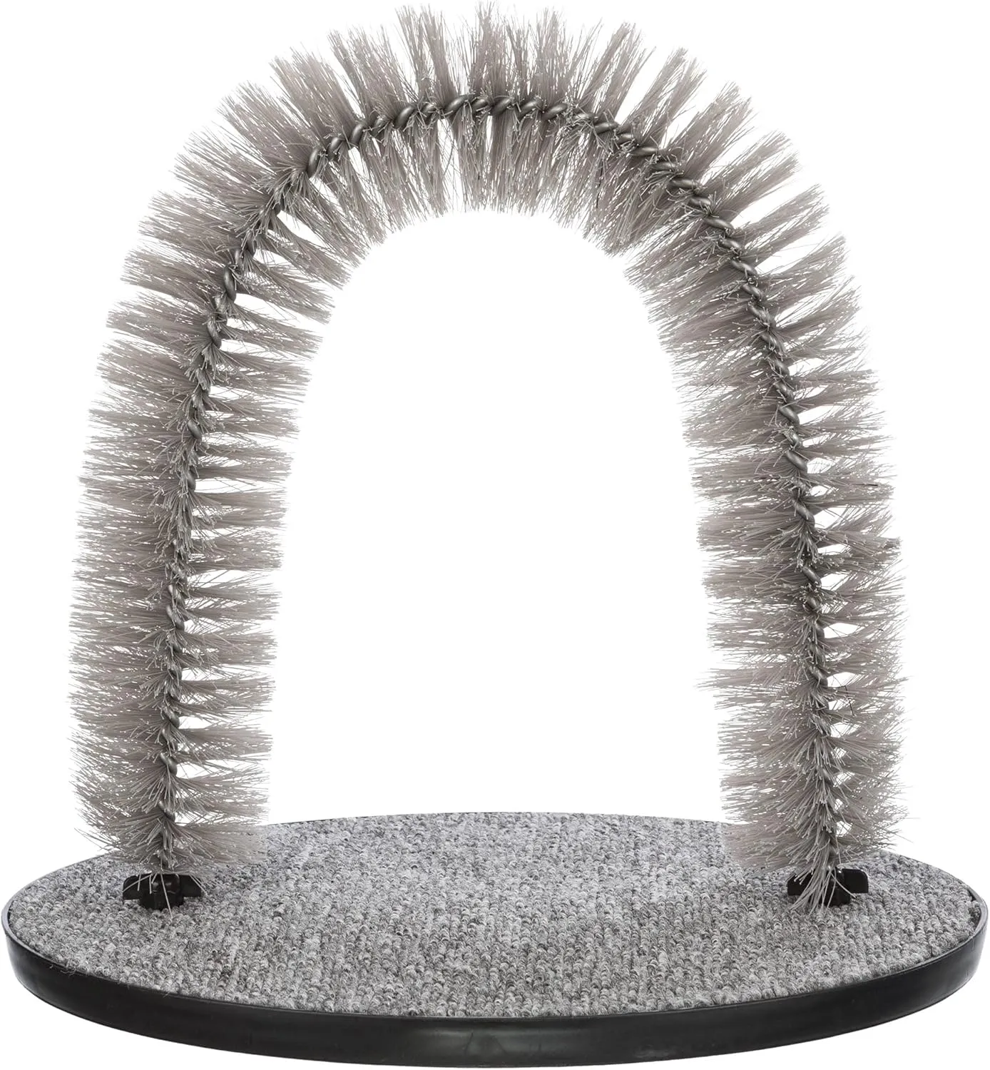 TRIXIE Cat Massager and Self Grooming Arch, Bristle Ring Brush, Carpet Base Scratcher, Cat Self Groomer, Gray, Small