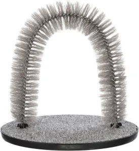 TRIXIE Cat Massager and Self Grooming Arch, Bristle Ring Brush, Carpet Base Scratcher, Cat Self Groomer, Gray, Small