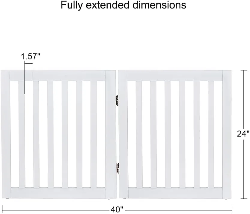 unipaws 24H Free Standing Pet Gate for Dog Cat, Wooden Dog Gates for Doorway, Stairs, Step Over Foldable Pet Fence for The House, Expandable Doggy Barrier, Indoor Use, White