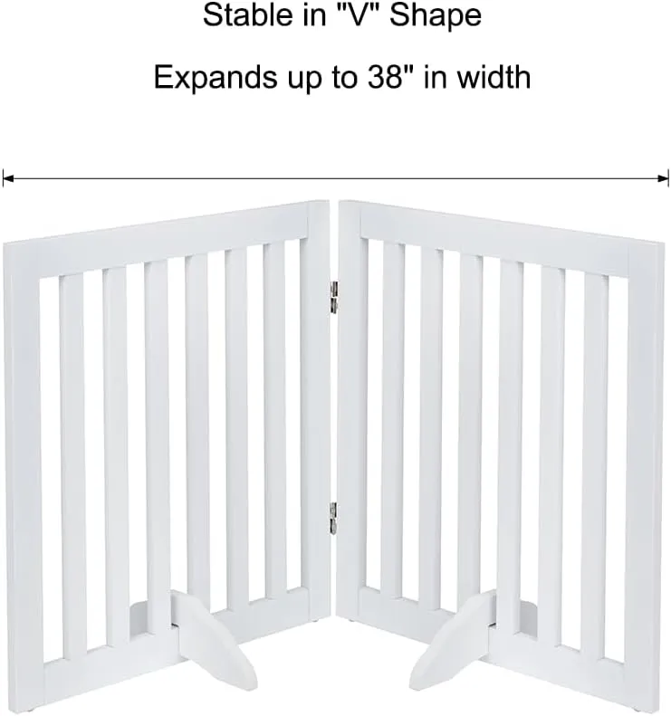 unipaws 24H Free Standing Pet Gate for Dog Cat, Wooden Dog Gates for Doorway, Stairs, Step Over Foldable Pet Fence for The House, Expandable Doggy Barrier, Indoor Use, White