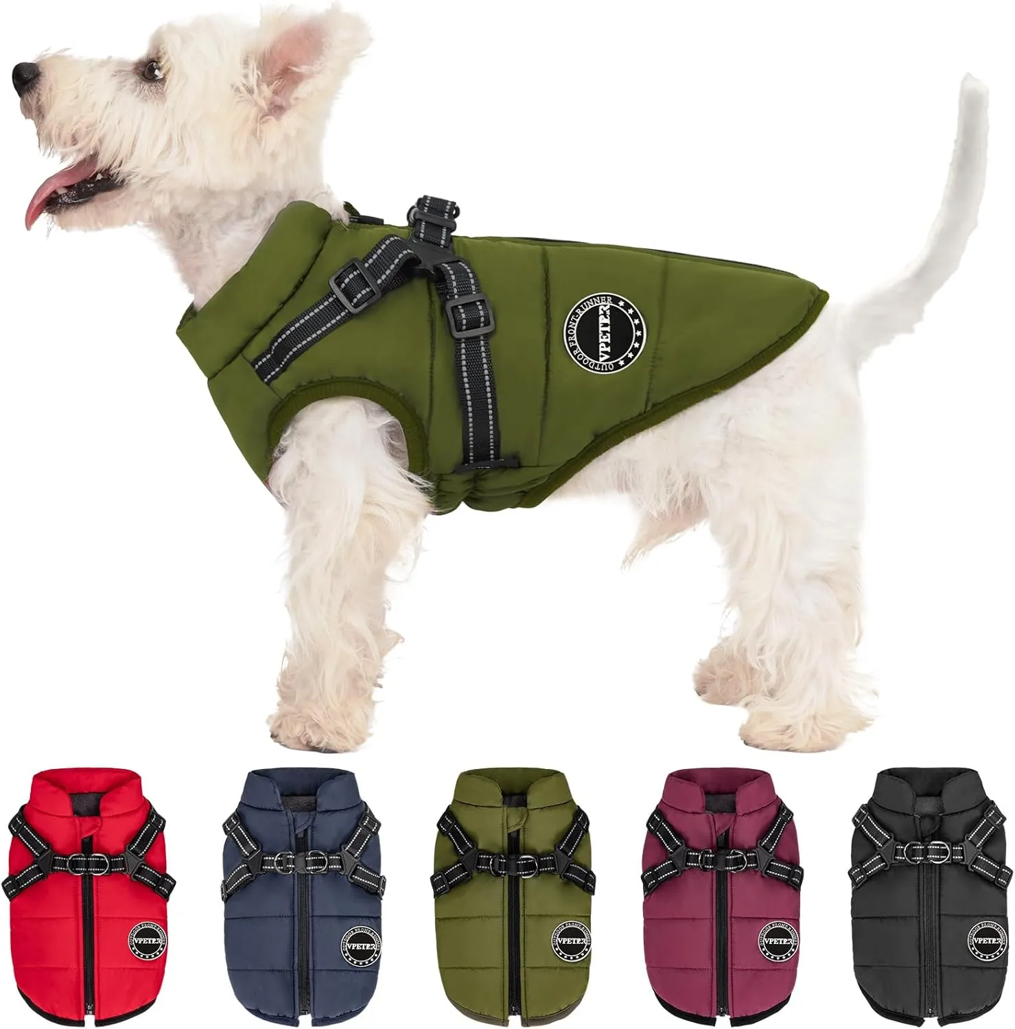 V.PET Warm Winter Dog Coat with Padded Fleece & Built-in Harness, Waterproof, Reflective, Cozy Snow Jacket for Small Dogs