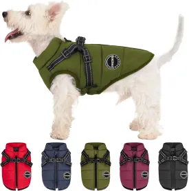V.PET Warm Winter Dog Coat with Padded Fleece & Built-in Harness, Waterproof, Reflective, Cozy Snow Jacket for Small Dogs