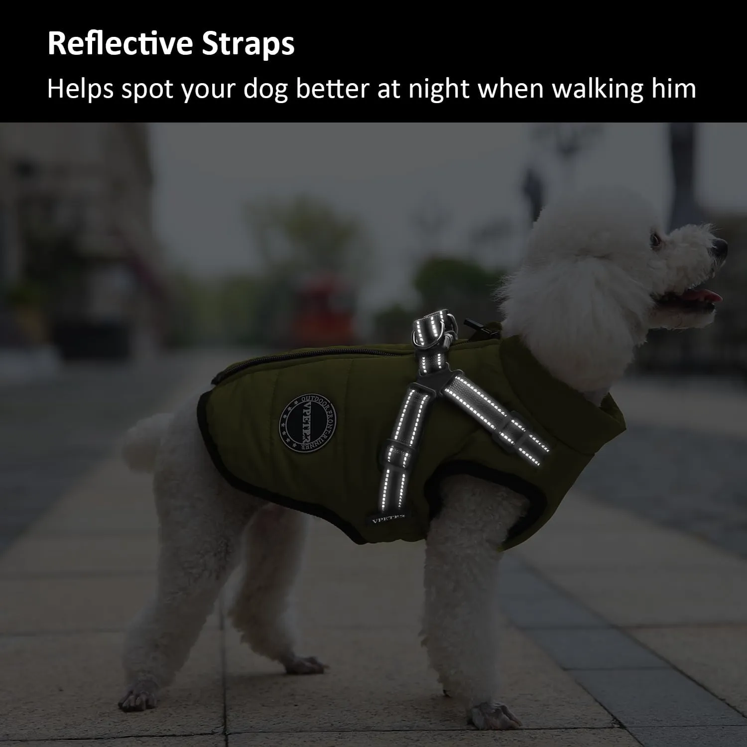 V.PET Warm Winter Dog Coat with Padded Fleece & Built-in Harness, Waterproof, Reflective, Cozy Snow Jacket for Small Dogs