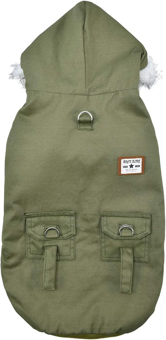 Warm Dog Hooded Trench Coat Windproof Parka Jacket for Cold Weather (S, Green)