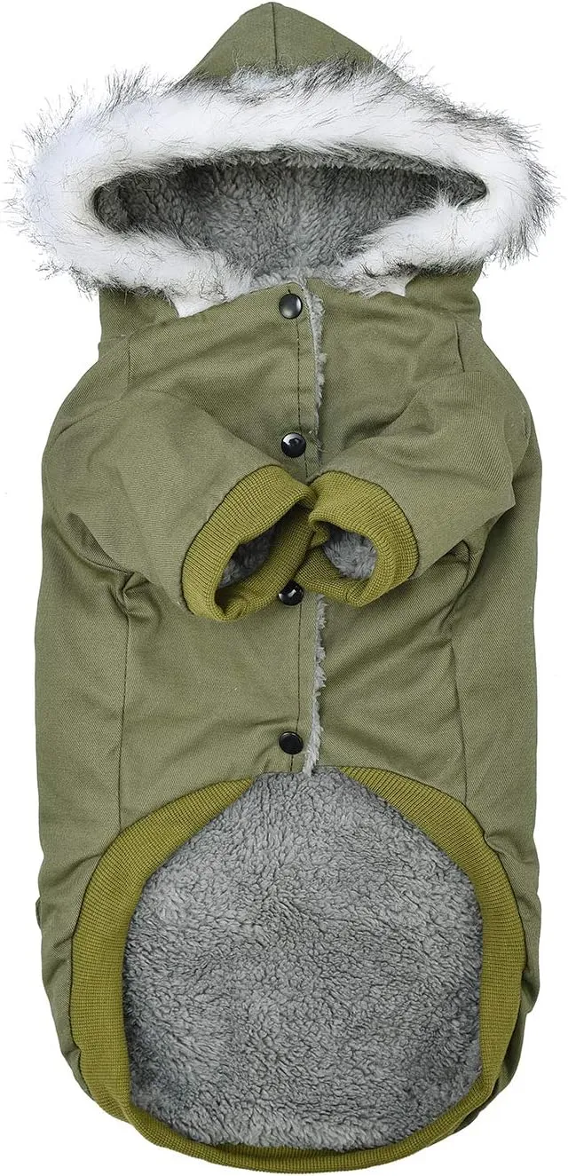 Warm Dog Hooded Trench Coat Windproof Parka Jacket for Cold Weather (S, Green)