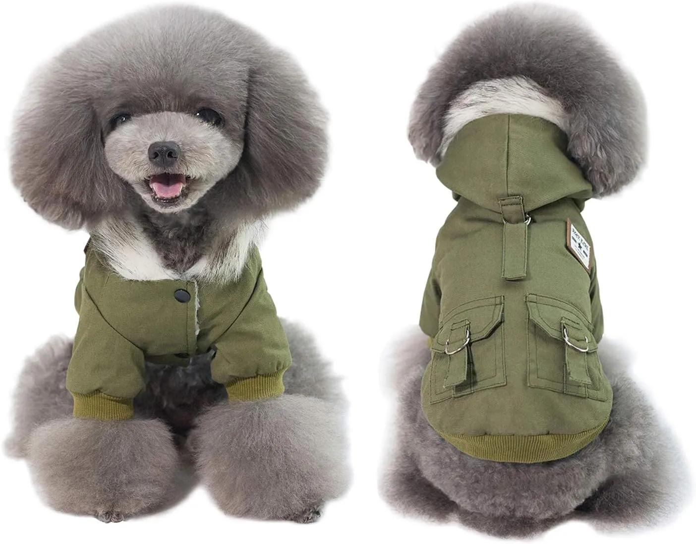 Warm Dog Hooded Trench Coat Windproof Parka Jacket for Cold Weather (S, Green)
