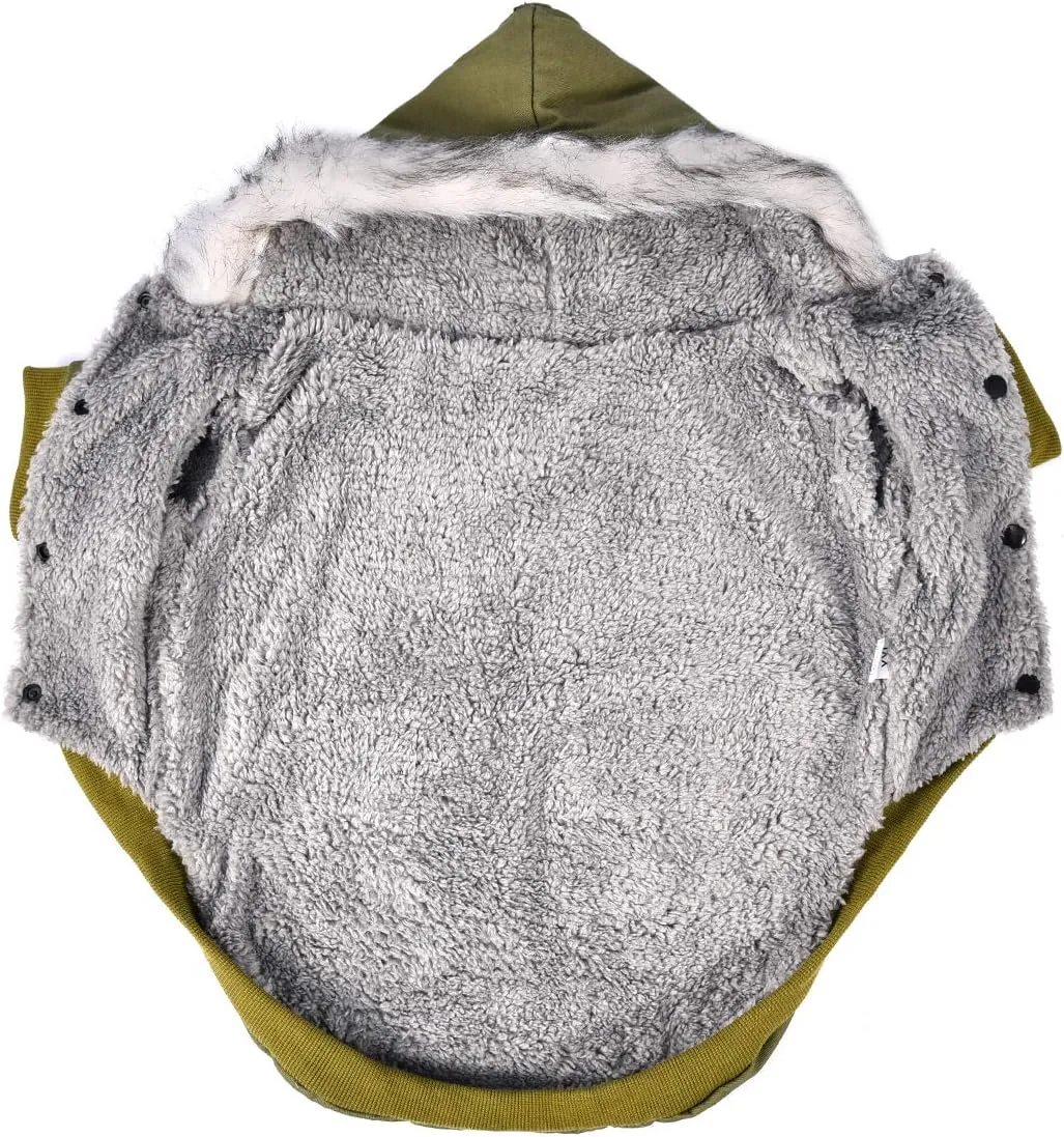 Warm Dog Hooded Trench Coat Windproof Parka Jacket for Cold Weather (S, Green)