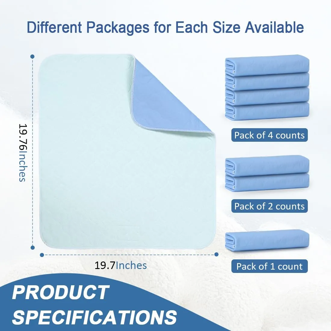 Washable Underpads - 19.7" x 19.7" (1 Pack) - 4-Layer Soft High Absorbency, Waterproof and Reusable Bed Pads for Incontinence