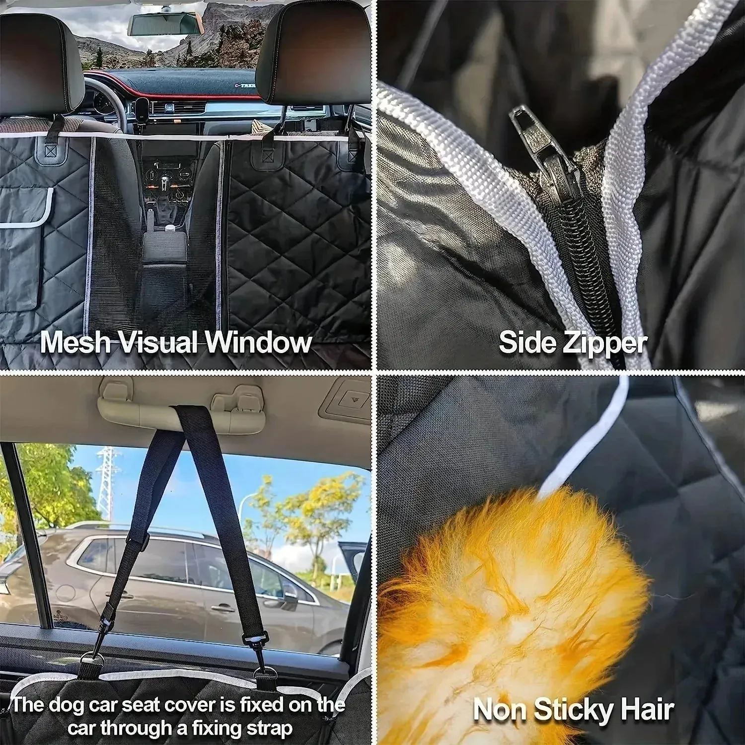 Waterproof Dog Car Seat Cover with Mesh Window & Storage Pocket
