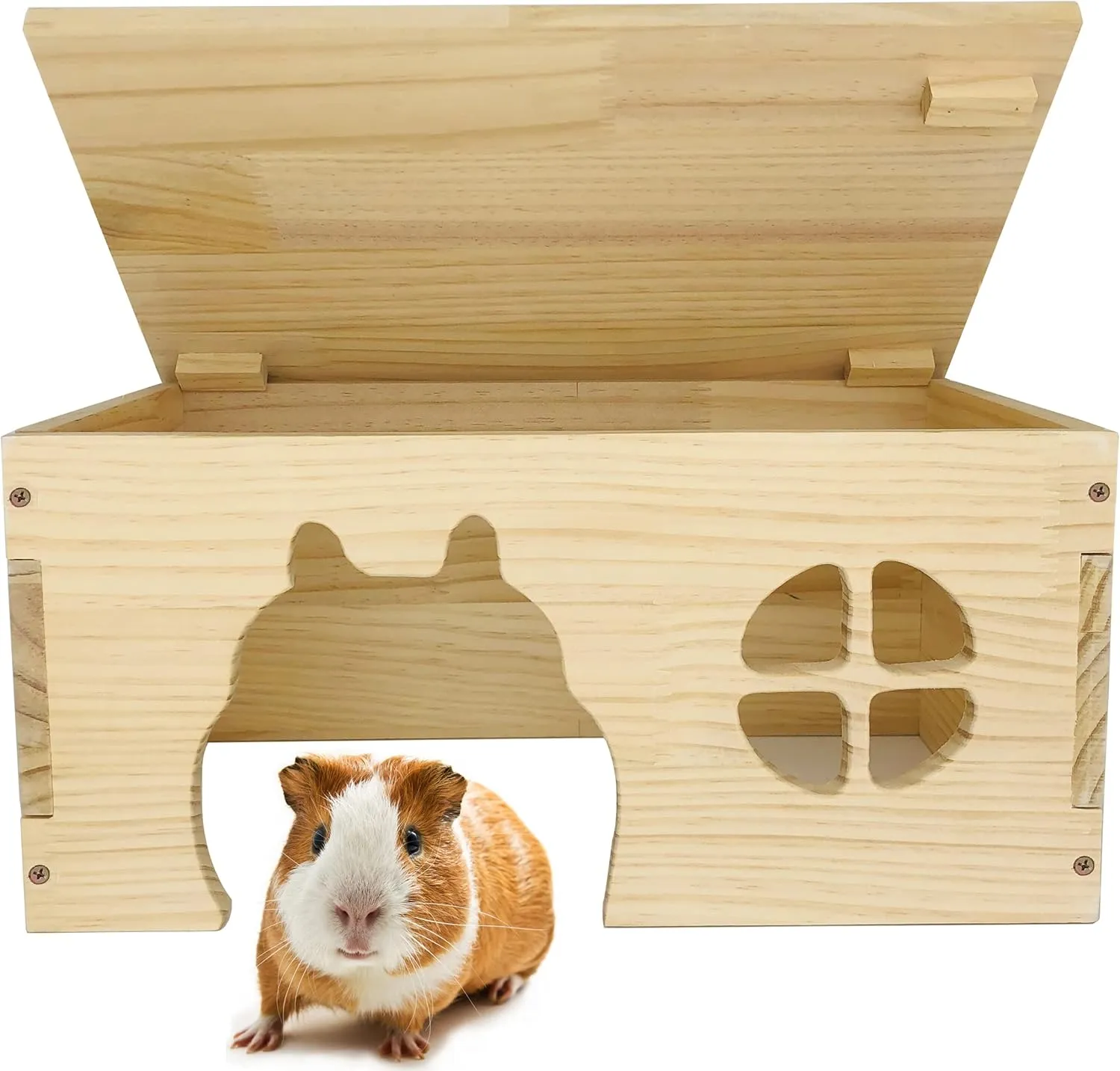 Wooden Guinea Pig Hideout, Chinchilla House, Baby Rabbit House, Dwarf Bunny Hut Hideout Wood, Small Animal Hideout for Rats, Hedgehog
